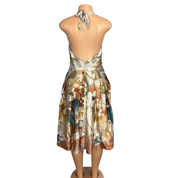Adrianna Papell Occasions Floral Silk Halter Beaded Dress Brown & Blue - Picture 8 of 13